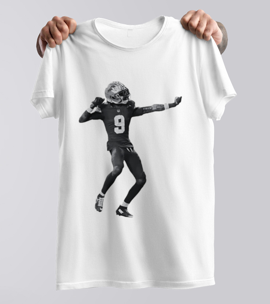 Detroit Lions Number 9 Celebratory Pose Football Athlete Cutout T-Shirt