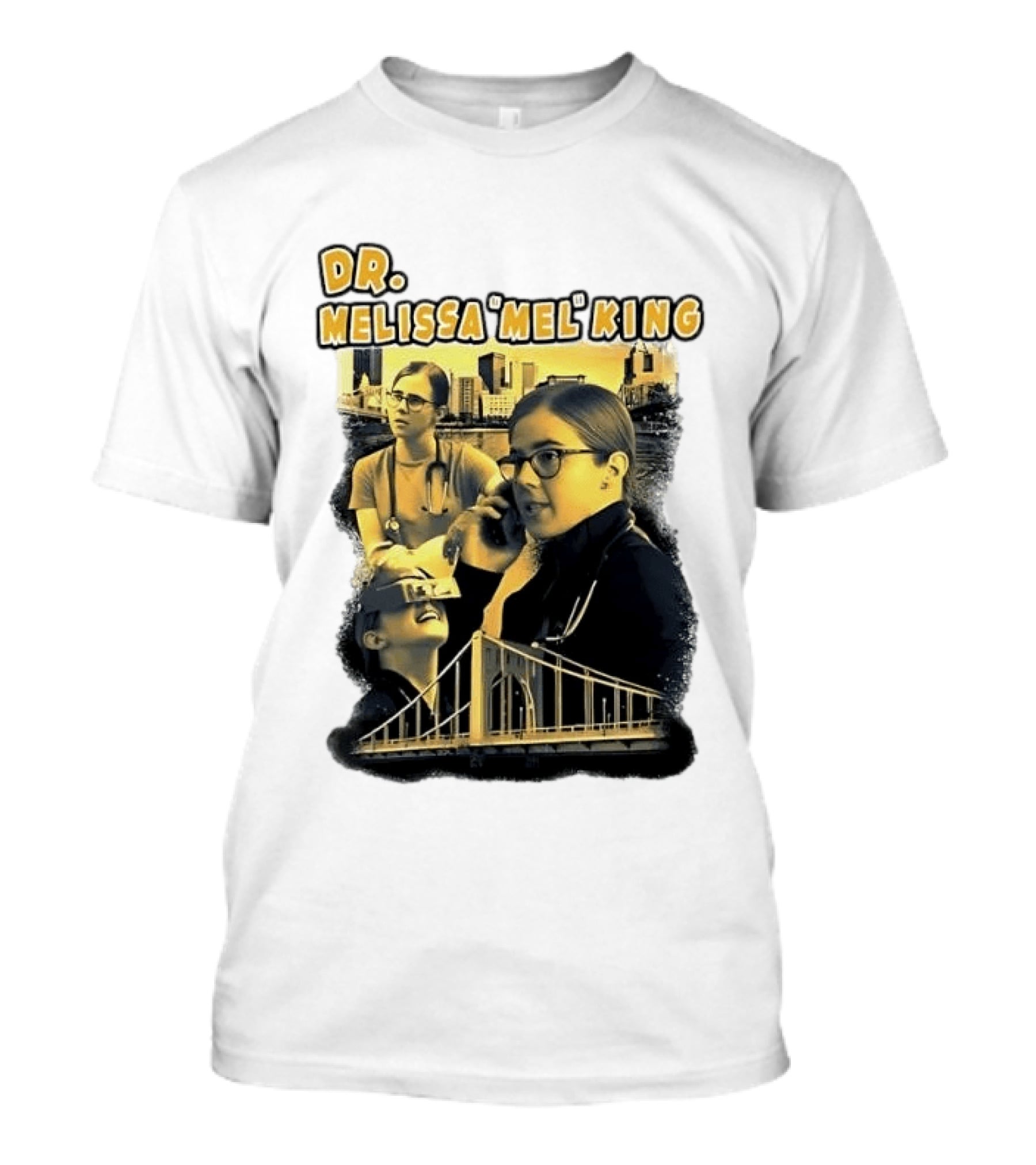 Dr Melissa Mel King Female Doctor Pittsburgh Yellow Bridge Collage T-Shirt
