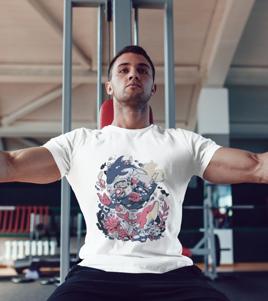Fangamer Dolphins Dive Underwater Adventure With Diver And Marine Life T-Shirt