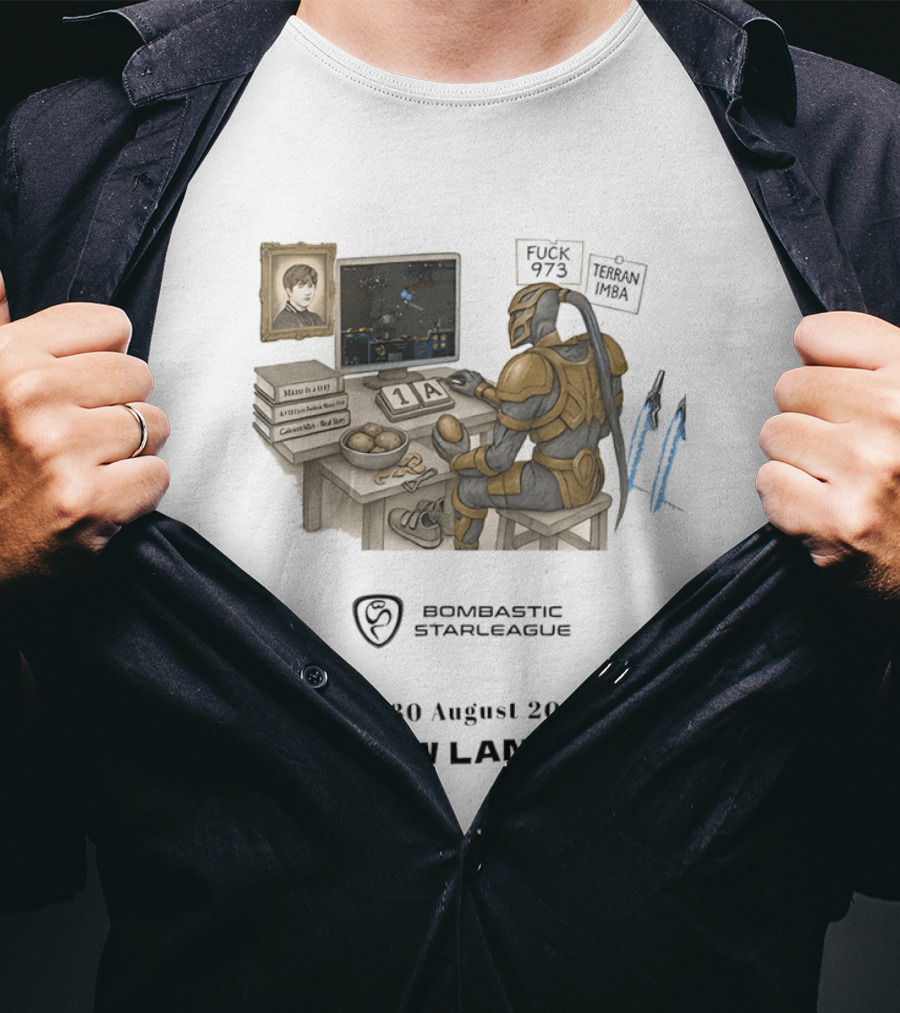 Bombastic StarLeague LAN Party Kraków August 2026 Terran Imba Micro Trap Nexus Gatewayman T-Shirt