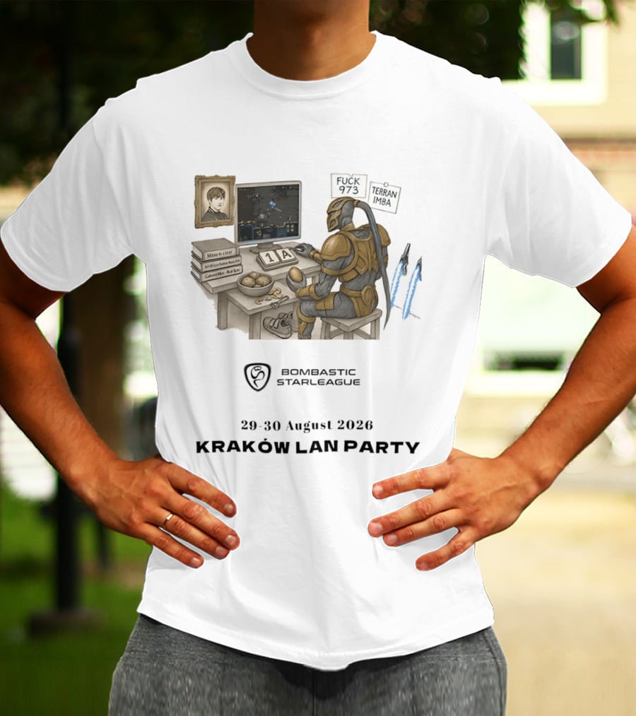 Bombastic StarLeague LAN Party Kraków August 2026 Terran Imba Micro Trap Nexus Gatewayman T-Shirt