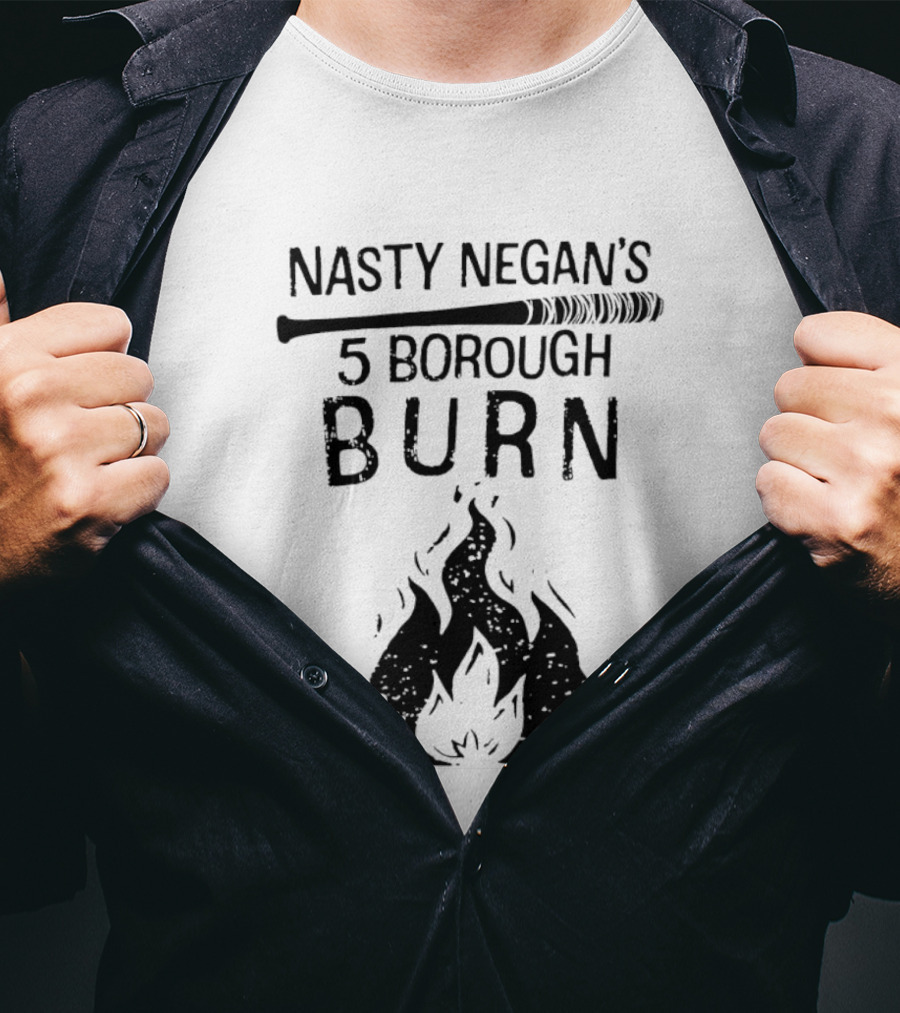 Nasty Negan's 5 Borough Burn Barbed Wire Bat Bonfire Flames T-Shirt