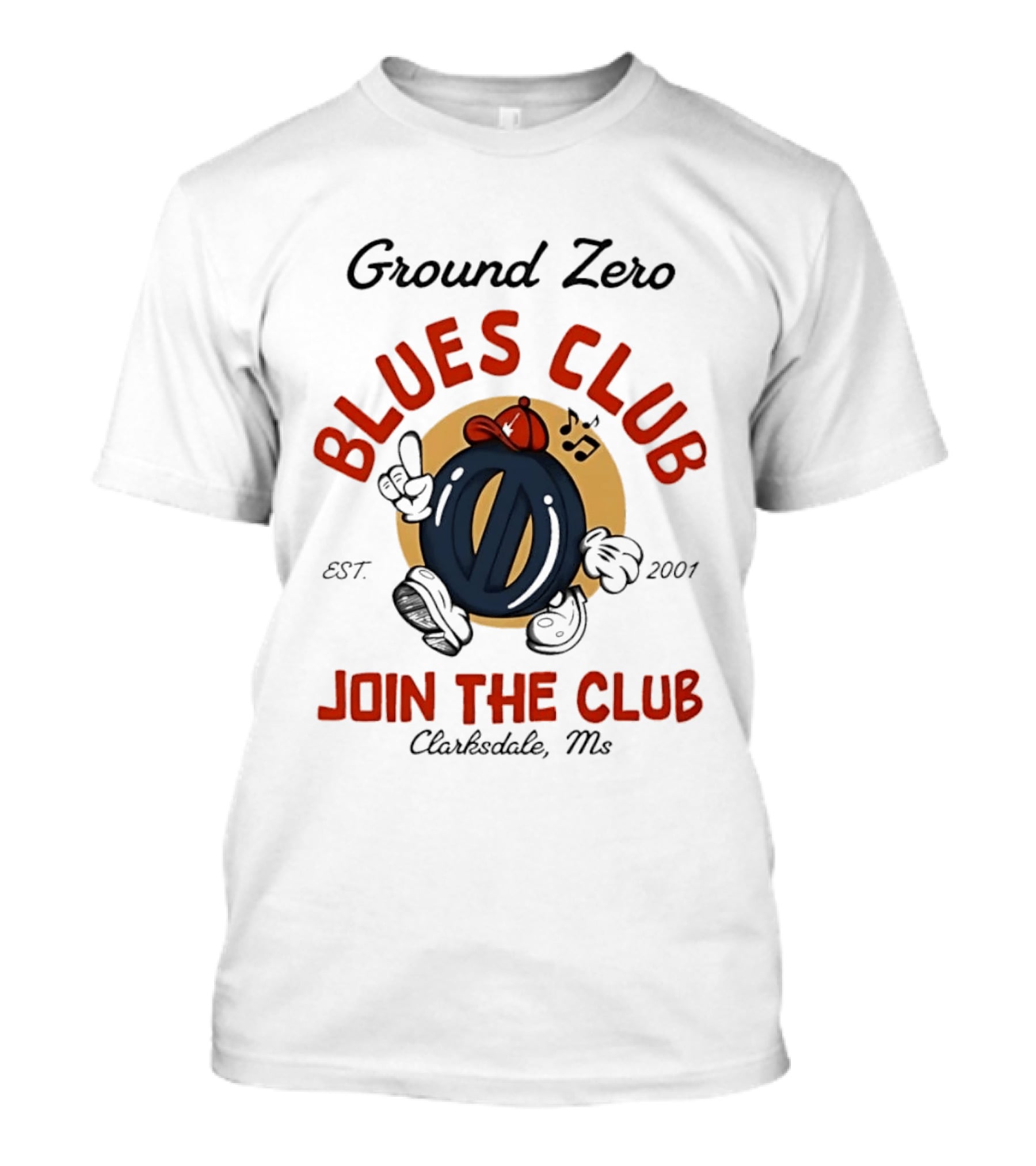 Ground Zero Blues Club Join The Club Clarksdale MS Est 2001 Walking Music Notes T-Shirt