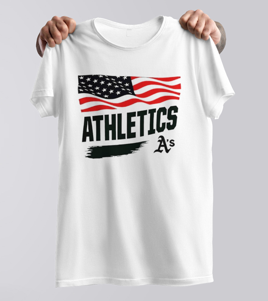 Athletics As American Flag Paint Brushstroke MLB Oakland T-Shirt