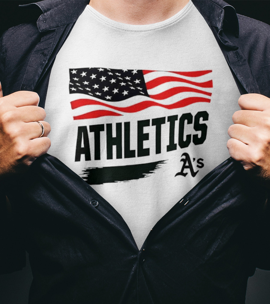Athletics As American Flag Paint Brushstroke MLB Oakland T-Shirt