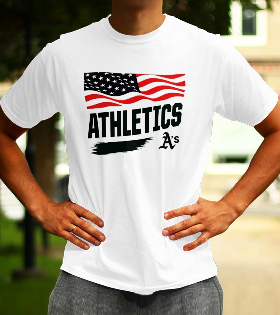 Athletics As American Flag Paint Brushstroke MLB Oakland T-Shirt