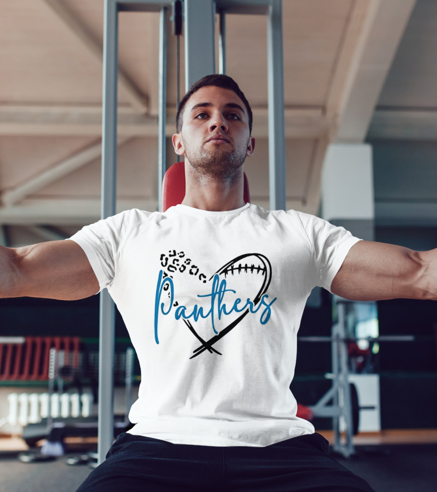 Panthers Heart Leopard Spots Football Laces Cursive Line T-Shirt