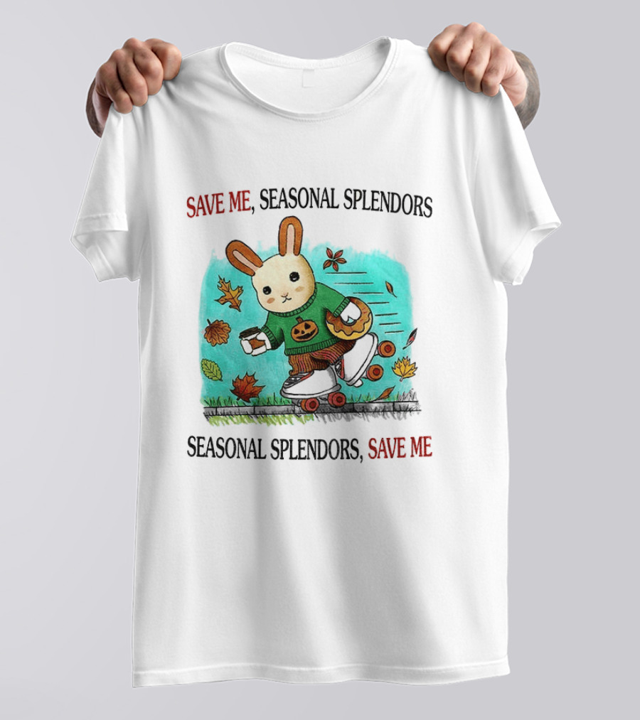 Skater Rabbit With Coffee And Donut Save Me Seasonal Splendors Leaves T-Shirt