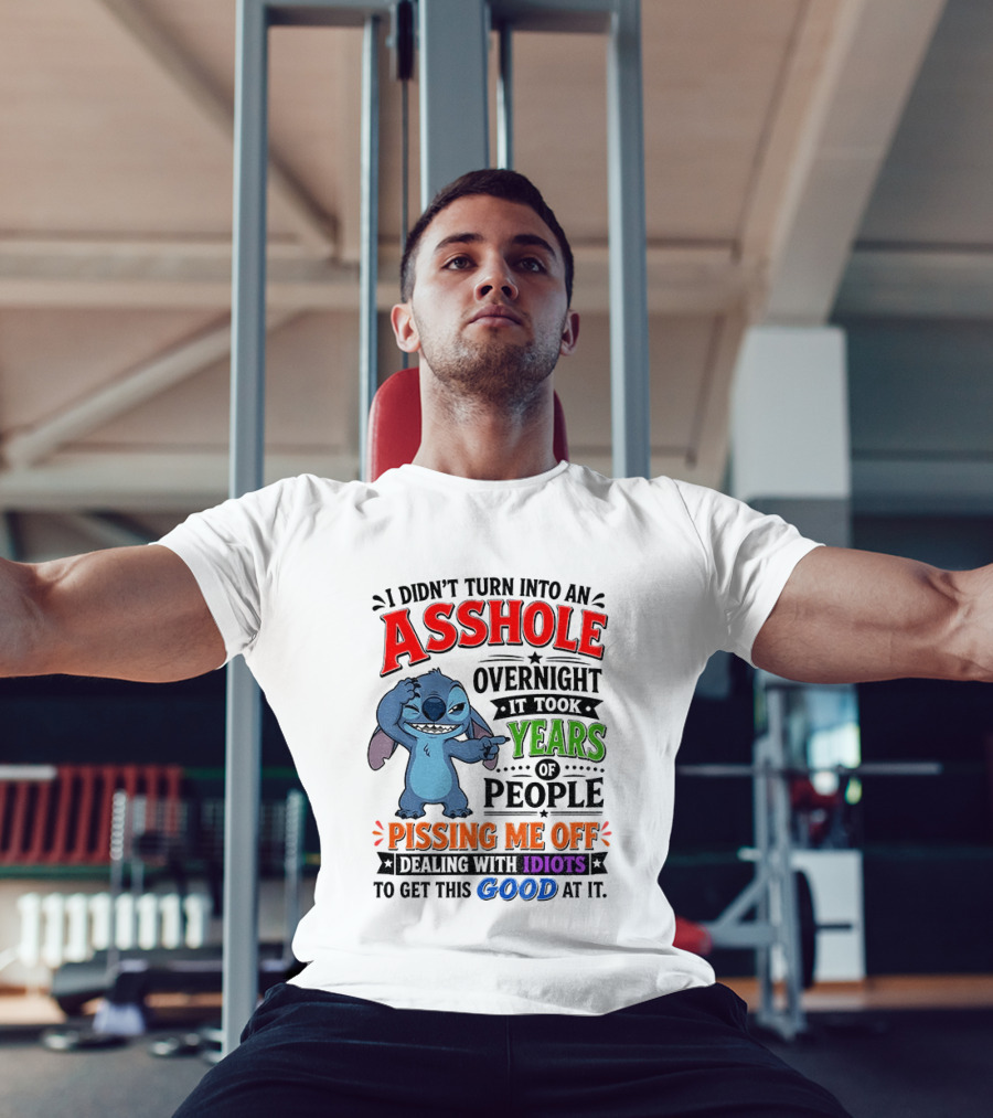 I Didn't Turn Into An Asshole Overnight It Took Years Of People Pissing Me Off Dealing With Idiots To Get This Good At It Stitch Cartoon T-Shirt