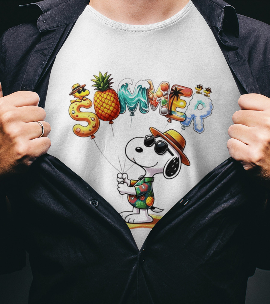 Snoopy Summer Sunglasses Pineapple Beach Balloons Fun T-Shirt