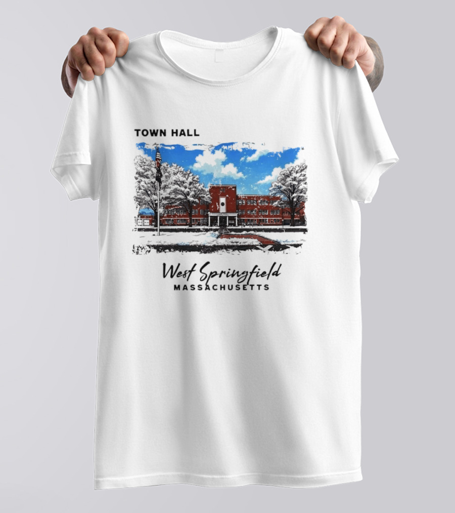 Town Hall West Springfield Massachusetts Snow Covered Red Brick Building T-Shirt