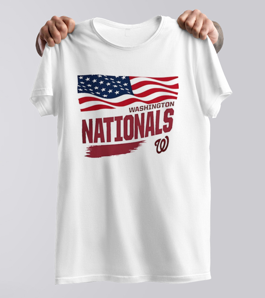 Washington Nationals Waving American Flag Red Brushstroke MLB T-Shirt