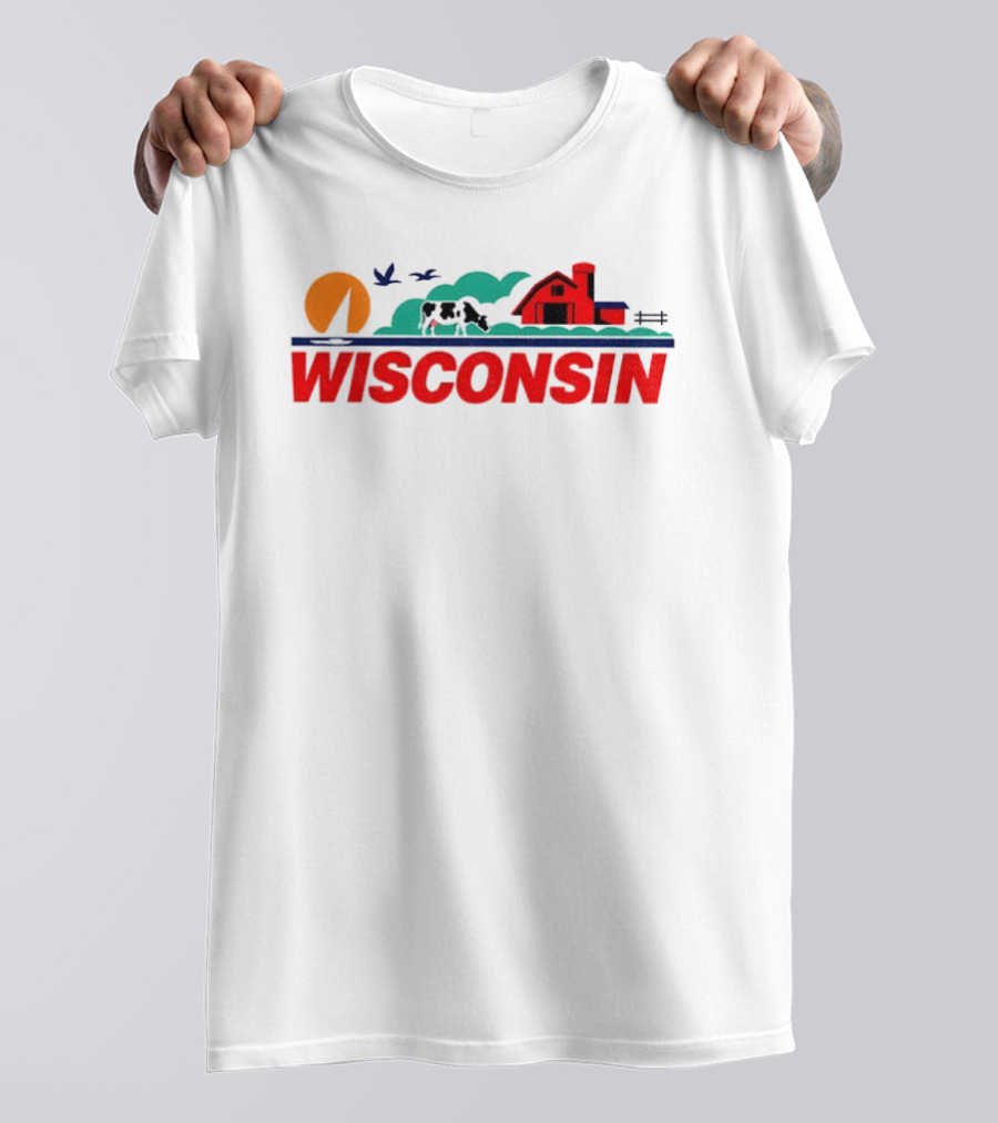 Wisconsin Dairy Cow Barn Sunset Landscape T-Shirt