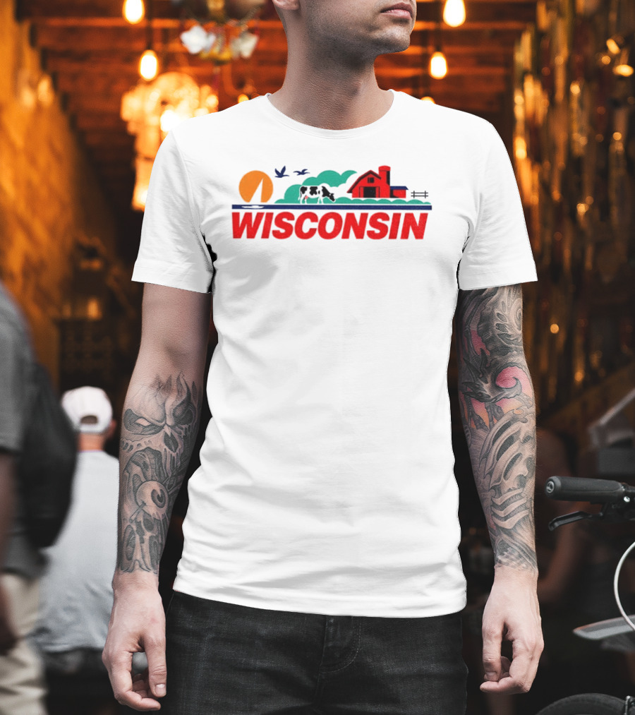Wisconsin Dairy Cow Barn Sunset Landscape T-Shirt