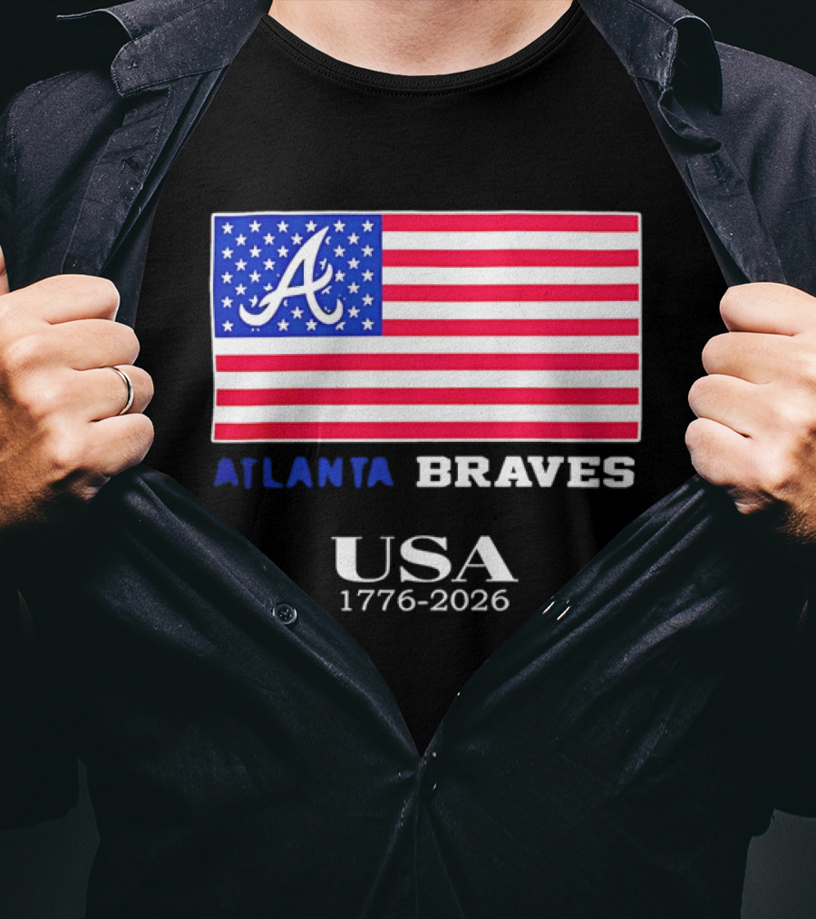 Atlanta Braves USA 1776 2026 American Flag Script A T-Shirt