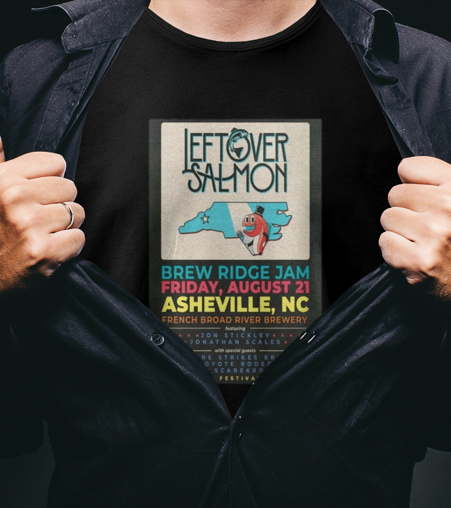 Leftover Salmon Brew Ridge Jam Asheville August 21 French Broad River Brewery Jon Stickley Jonathan Scales Coyote Rodeo Festival Free Beer Sampling T-Shirt