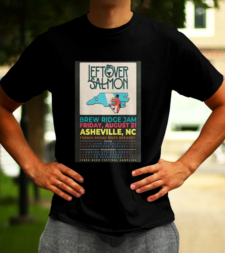 Leftover Salmon Brew Ridge Jam Asheville August 21 French Broad River Brewery Jon Stickley Jonathan Scales Coyote Rodeo Festival Free Beer Sampling T-Shirt