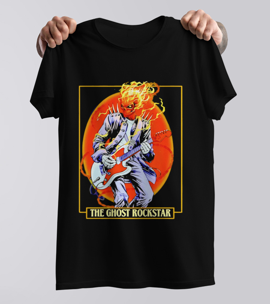 Ghost Rider The Ghost Rockstar Flaming Guitar Hero Fiery Skull T-Shirt