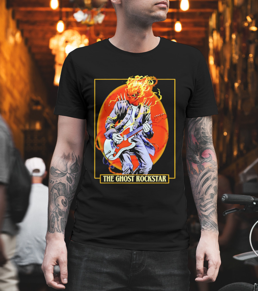 Ghost Rider The Ghost Rockstar Flaming Guitar Hero Fiery Skull T-Shirt