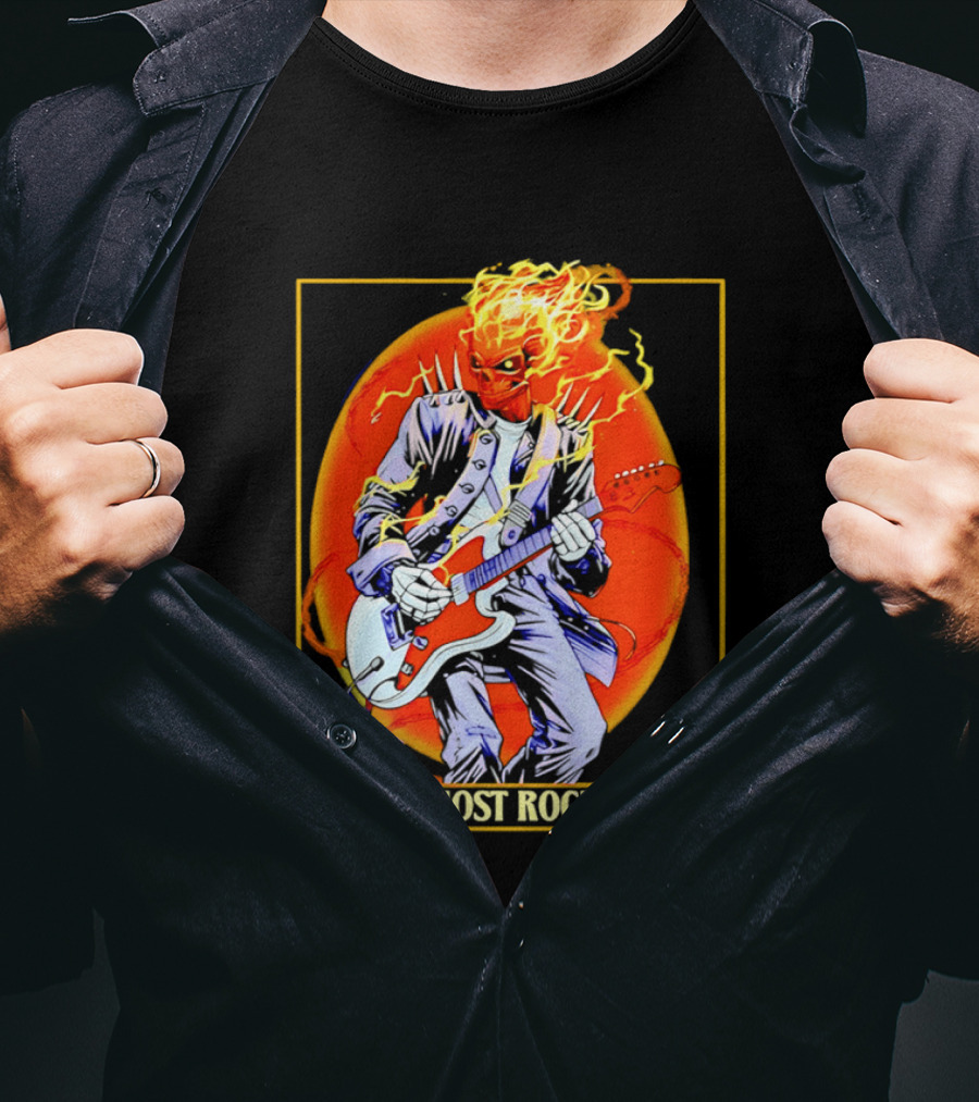 Ghost Rider The Ghost Rockstar Flaming Guitar Hero Fiery Skull T-Shirt