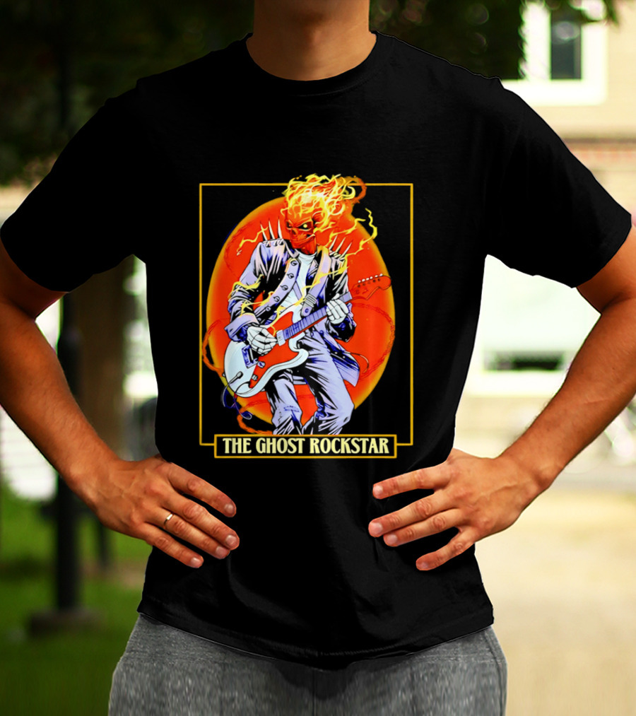 Ghost Rider The Ghost Rockstar Flaming Guitar Hero Fiery Skull T-Shirt