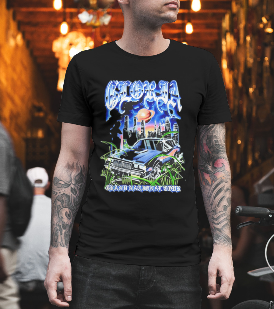 Gloria Grand National Tour Classic Car City Skyline Planet T-Shirt