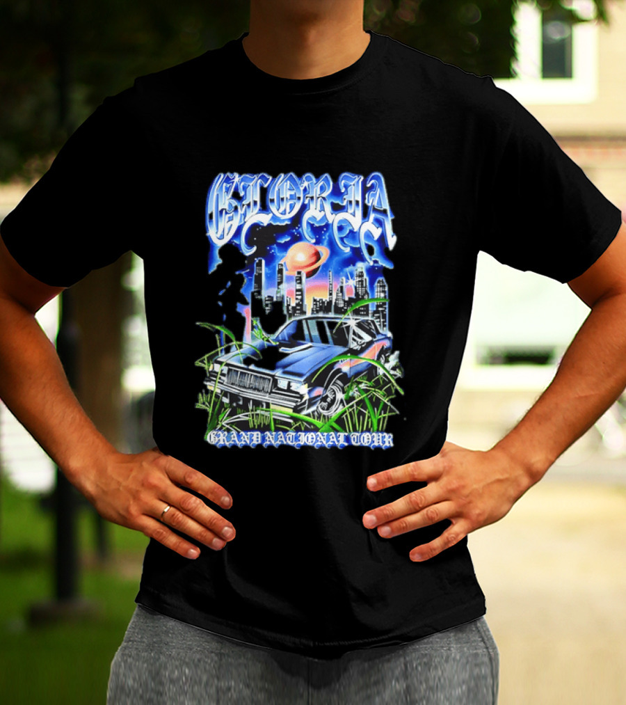 Gloria Grand National Tour Classic Car City Skyline Planet T-Shirt