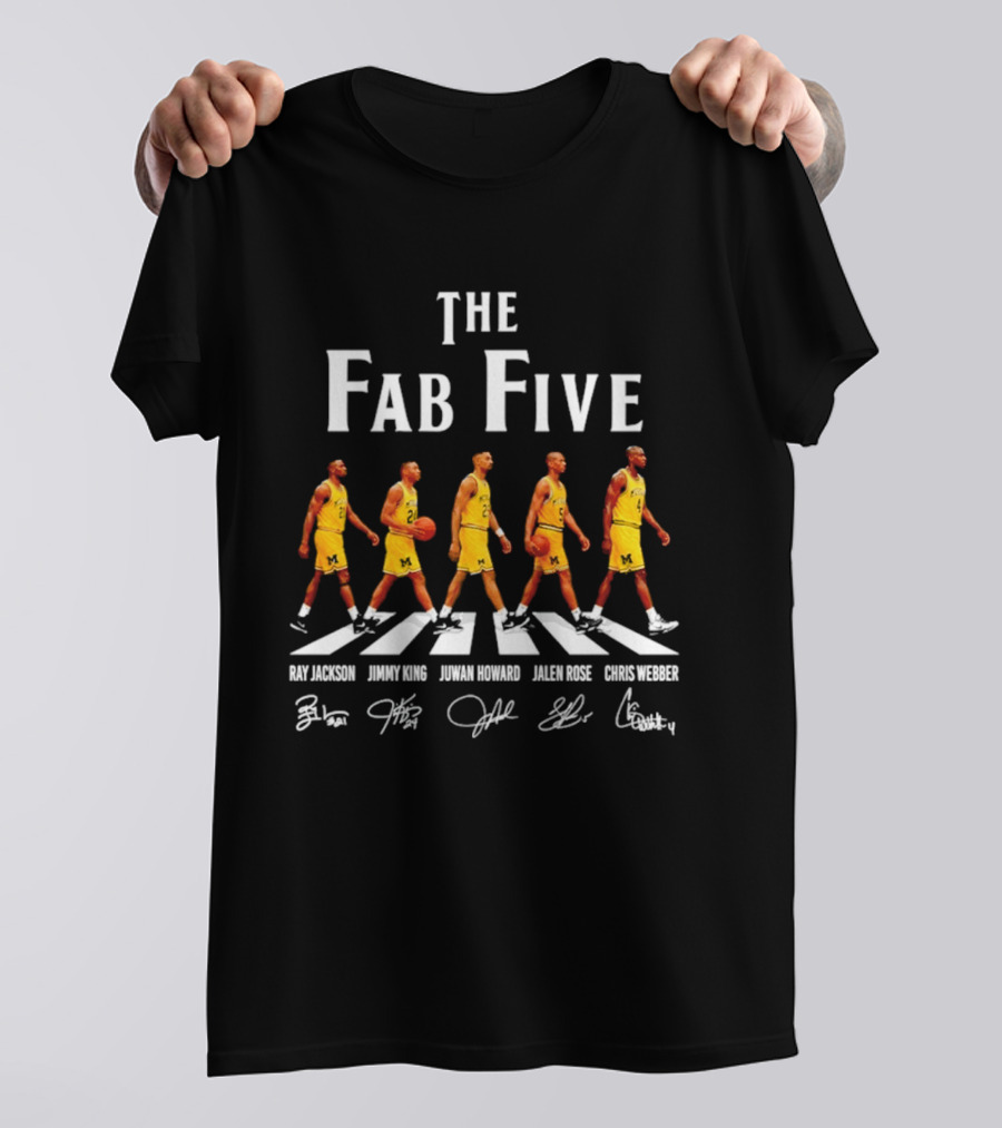 Michigan Wolverines The Fab Five Abbey Road Ray Jackson Jimmy King Juwan Howard Jalen Rose Chris Webber T-Shirt