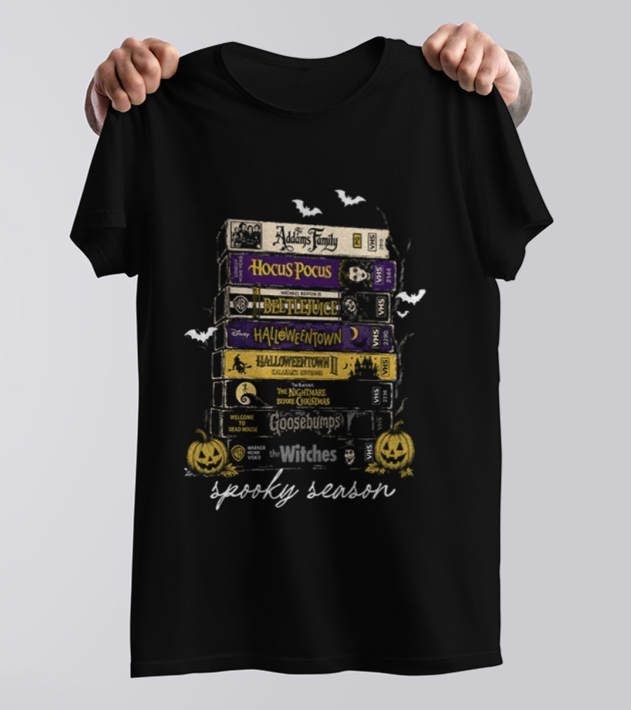 Spooky Season VHS Collection Hocus Pocus Beetlejuice Halloweentown Ghostbusters Halloween Movies T-Shirt