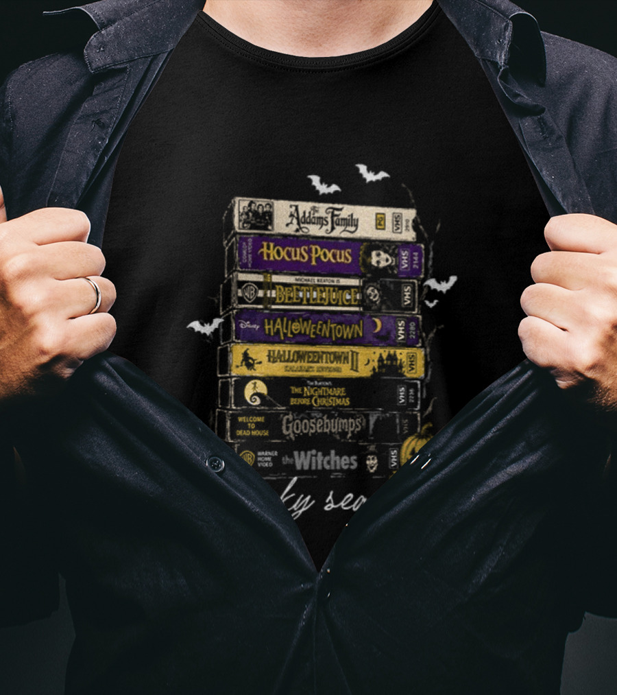 Spooky Season VHS Collection Hocus Pocus Beetlejuice Halloweentown Ghostbusters Halloween Movies T-Shirt
