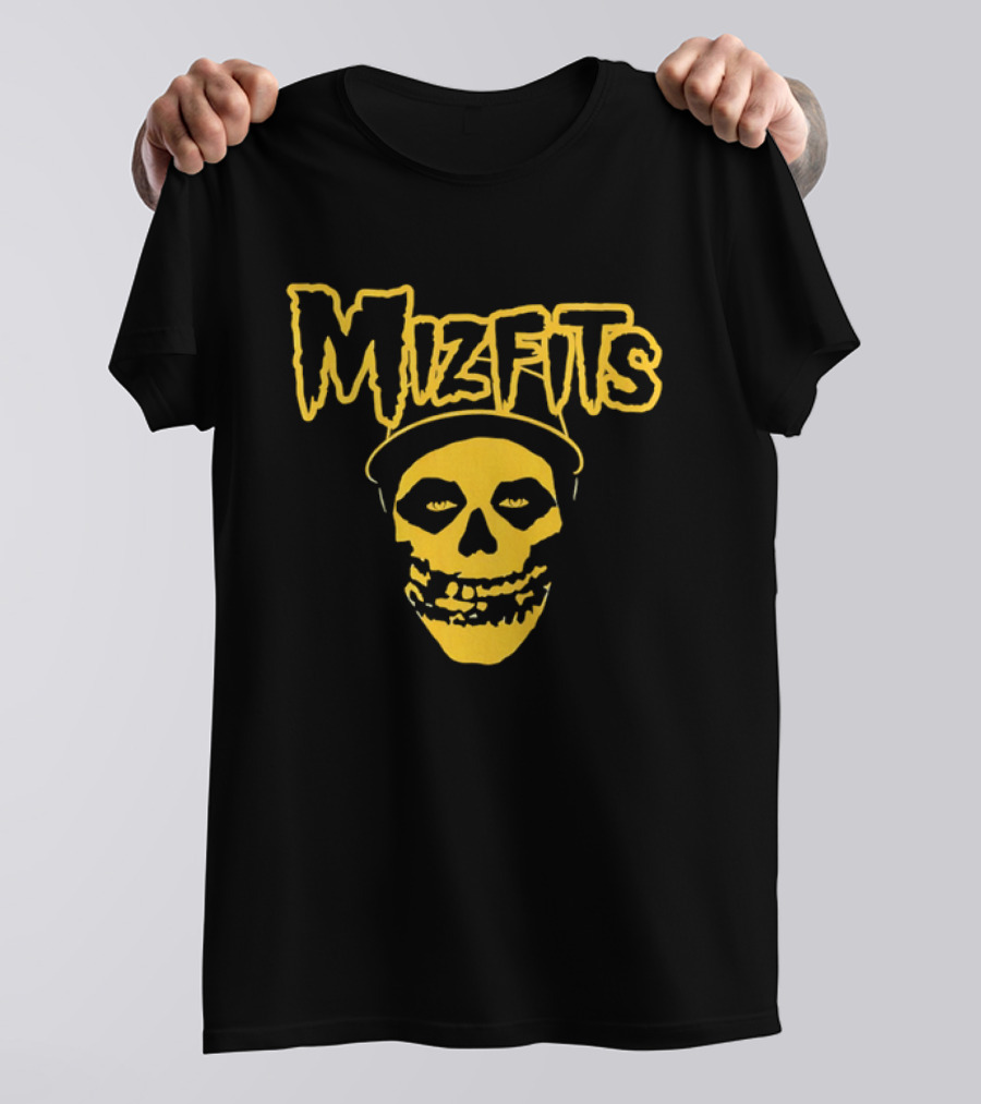 Mizfits Yellow Dripping Horror Font Skull In Baseball Cap T-Shirt