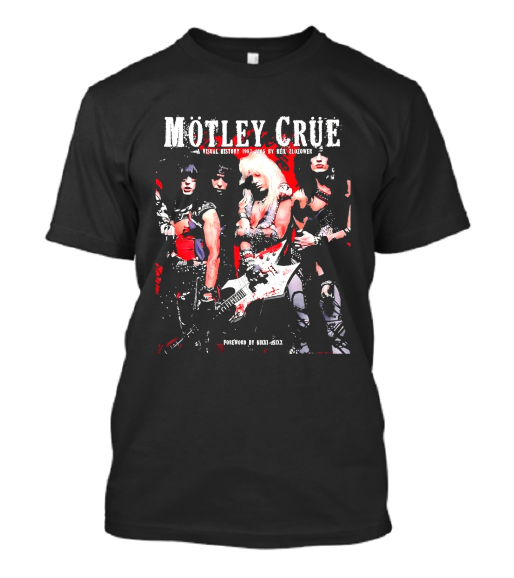 Motley Crue Visual History 1983 2005 Neil Zlozower Nikki Sixx Band Photo White Guitar T-Shirt