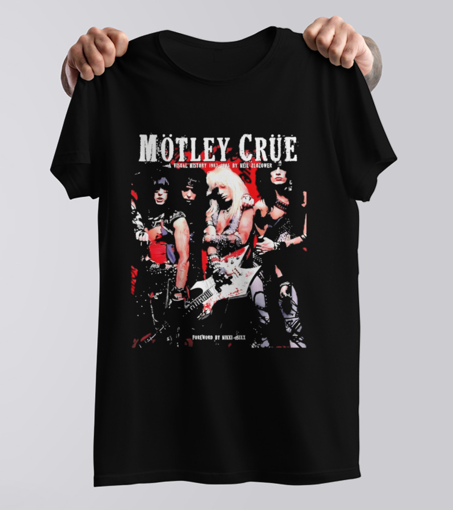 Motley Crue Visual History 1983 2005 Neil Zlozower Nikki Sixx Band Photo White Guitar T-Shirt