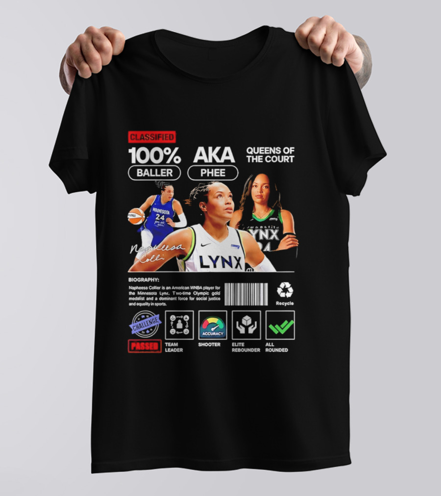 Napheesa Collier Minnesota Lynx 100% Baller AKA Phee Queens Of The Court T-Shirt