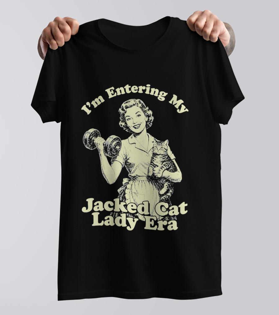 I'm Entering My Jacked Cat Lady Era Retro Fitness Cats T-Shirt