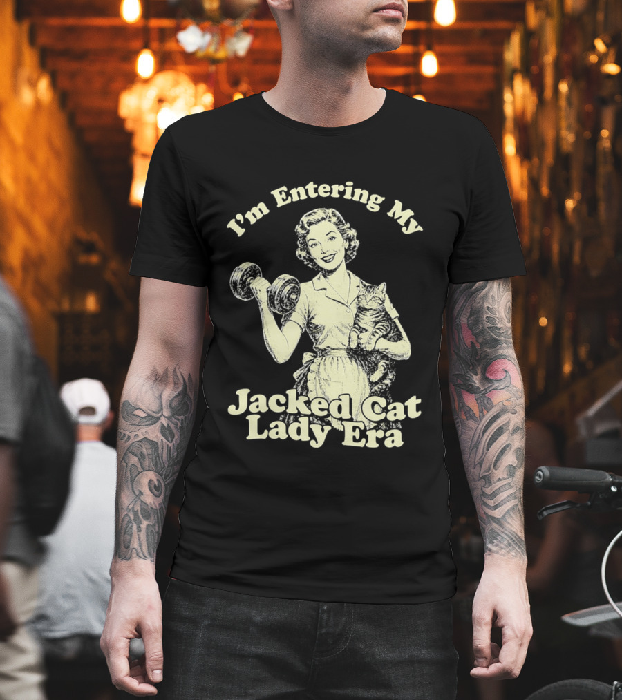 I'm Entering My Jacked Cat Lady Era Retro Fitness Cats T-Shirt