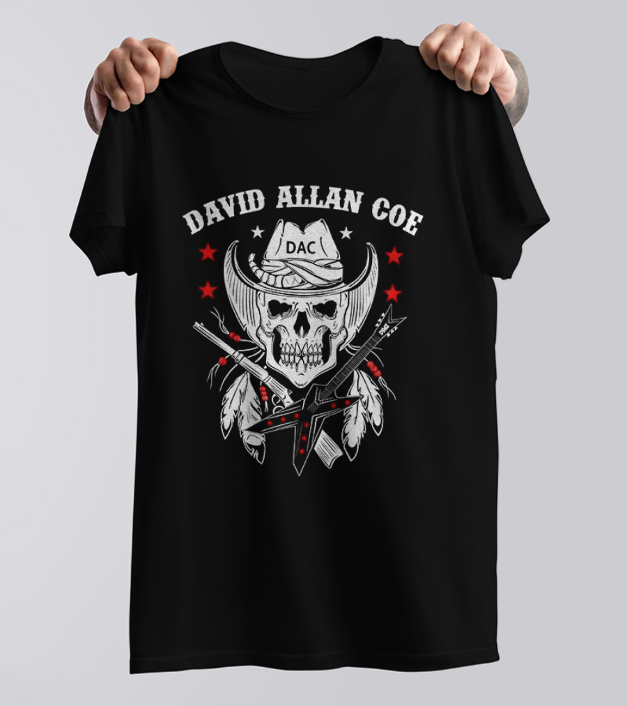 David Allan Coe Western Skull Cowboy With Crossed Pistols And Stars T-Shirt