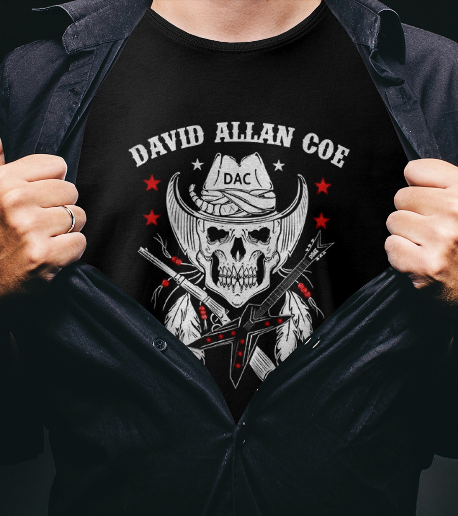 David Allan Coe Western Skull Cowboy With Crossed Pistols And Stars T-Shirt