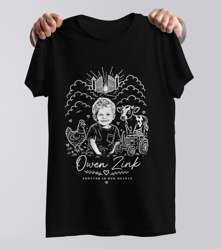 Owen Zink Forever In Our Hearts Tractor Boy With Cow And Chicken T-Shirt
