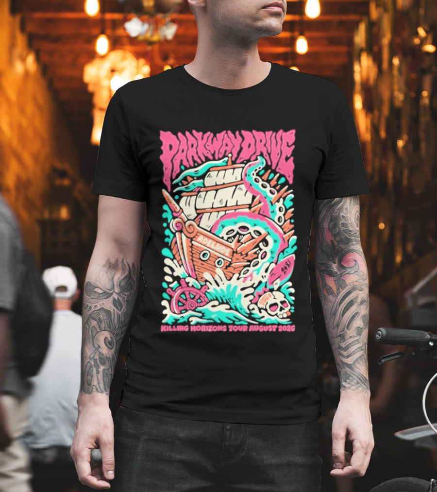 Parkway Drive Killing Horizons Tour Adelaide August 2026 Ship And Tentacle T-Shirt