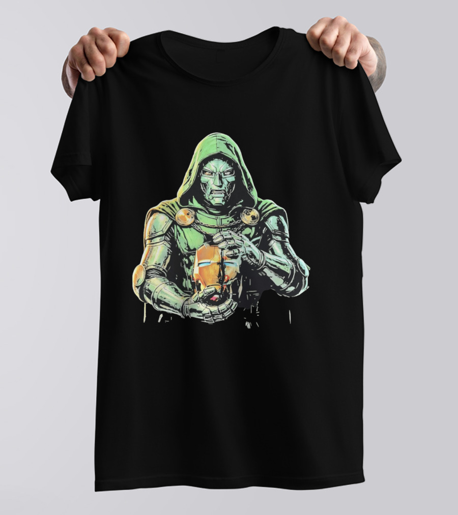 Doctor Doom Marvel Holding Broken Iron Man Mask Iconic Showdown T-Shirt