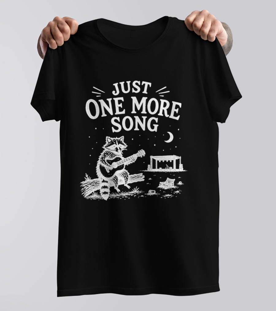Just One More Song Raccoon Playing Guitar Under Moon And Stars T-Shirt