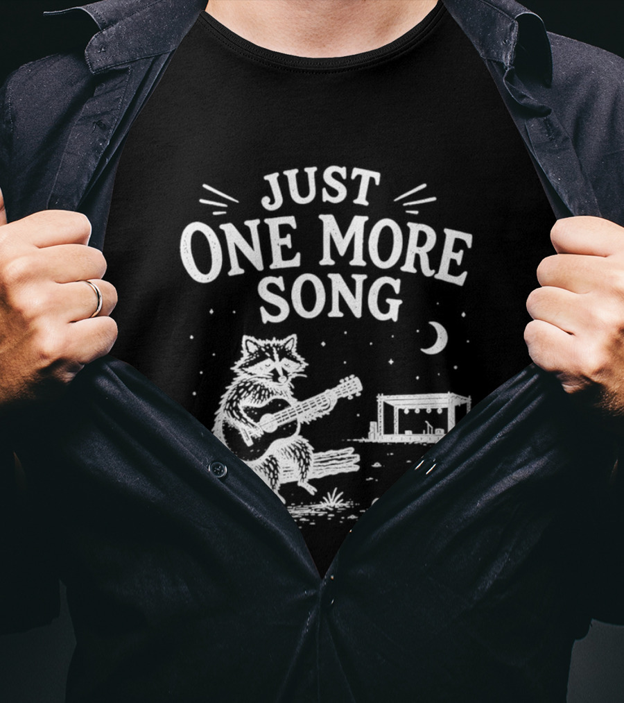 Just One More Song Raccoon Playing Guitar Under Moon And Stars T-Shirt