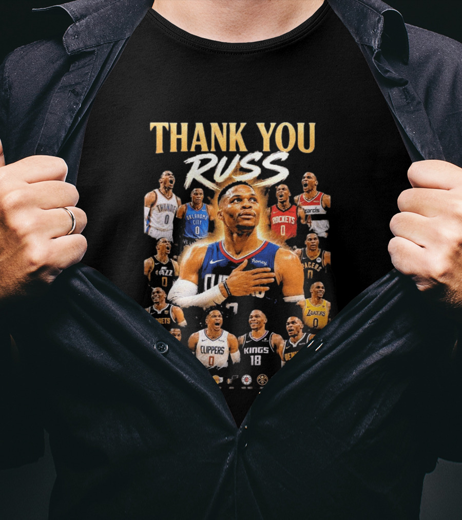 Thank You Russ Oklahoma City Thunder Clippers Lakers Nuggets Rockets Wizards Teams T-Shirt