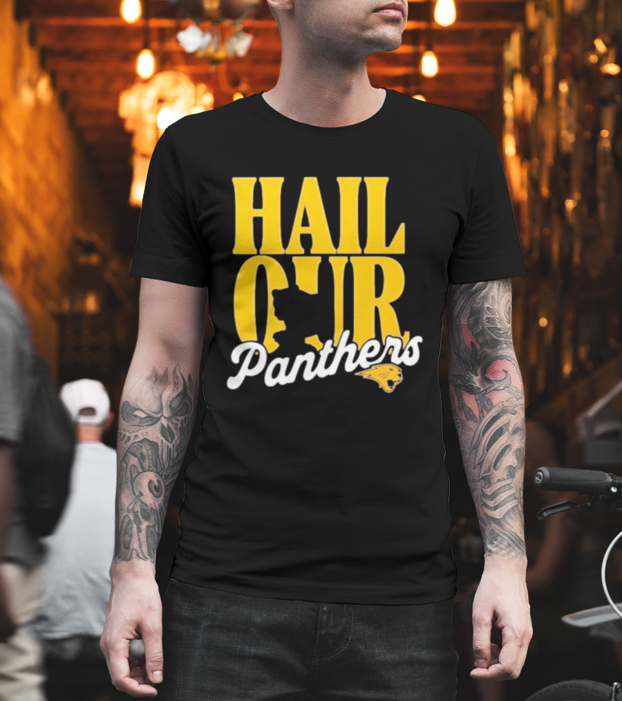 Hail Our Panthers Yellow Text With Panther Head T-Shirt