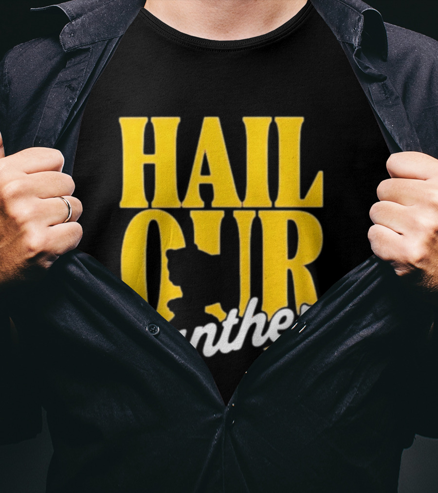 Hail Our Panthers Yellow Text With Panther Head T-Shirt