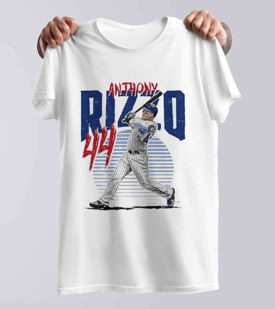 Anthony Rizzo 44 Baseball Batter Swinging Striped Sun Distressed T-Shirt