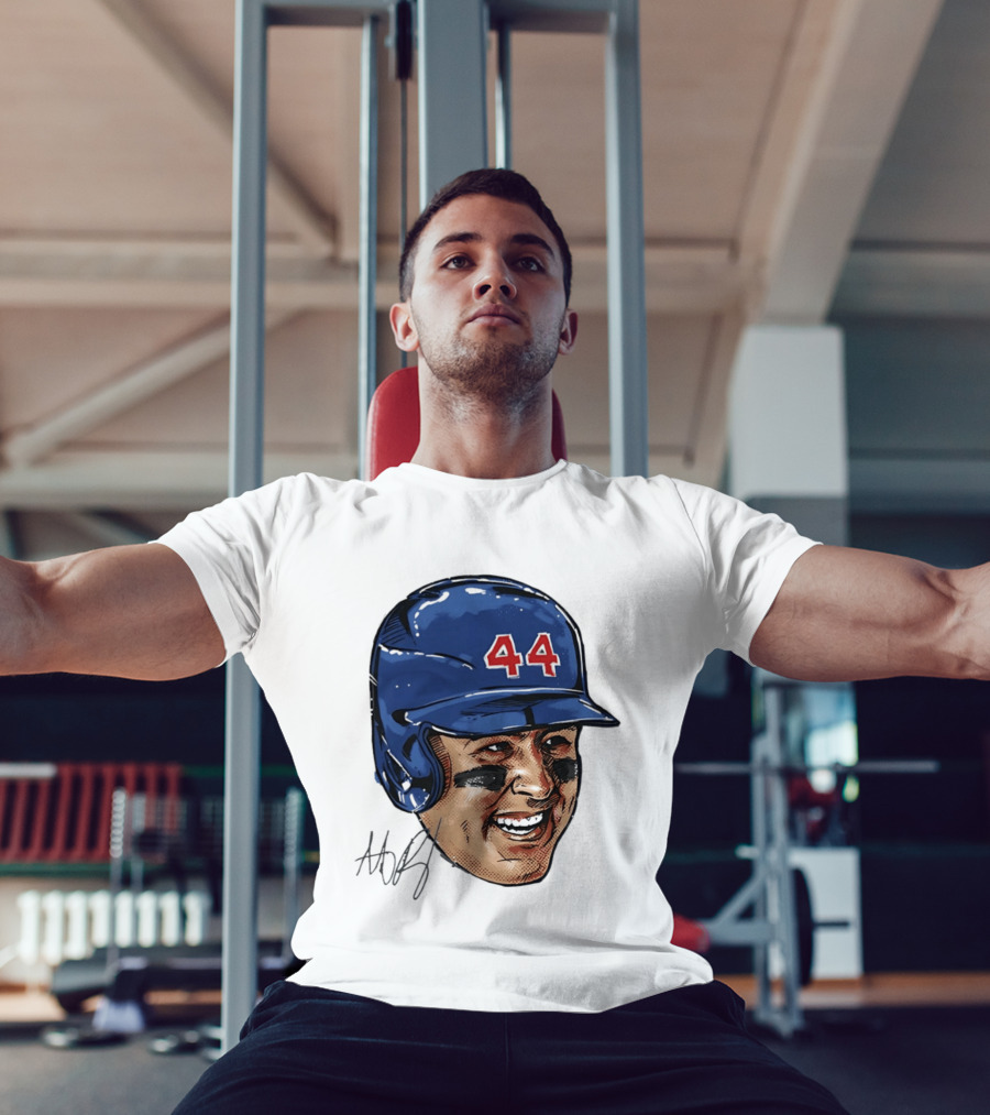 Anthony Rizzo 44 Blue Helmet Halftone Caricature T-Shirt