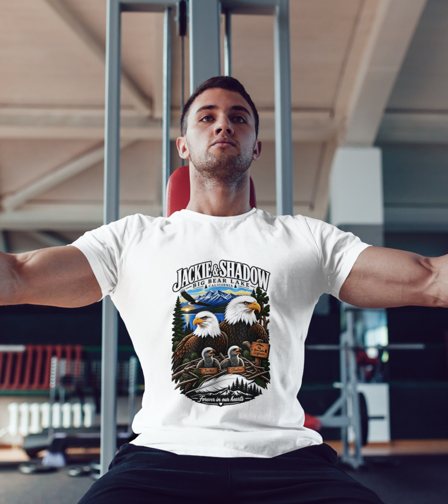 Jackie And Shadow Big Bear Lake California Bald Eagles Eaglets Nest Forever In Our Hearts Sunset Mountain T-Shirt
