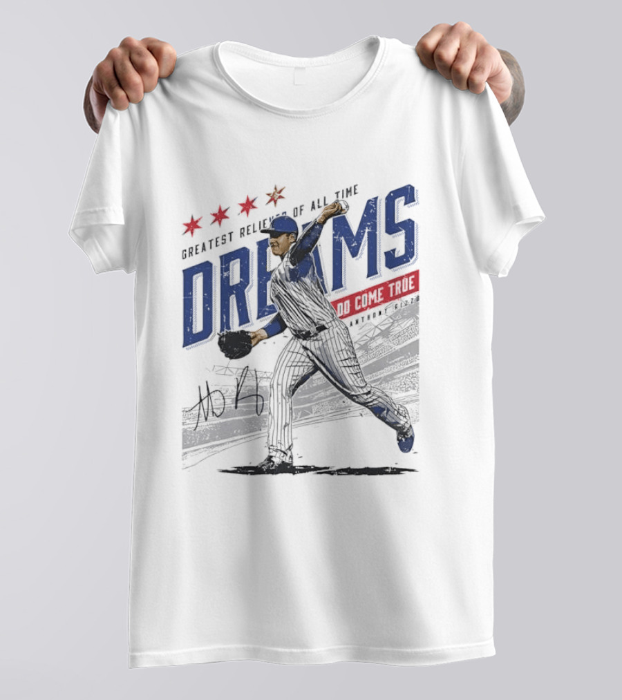 Chicago Cubs Greatest Reliever Of All Time Dreams Do Come True Anthony Rizzo Pitching Stadium Halftone T-Shirt